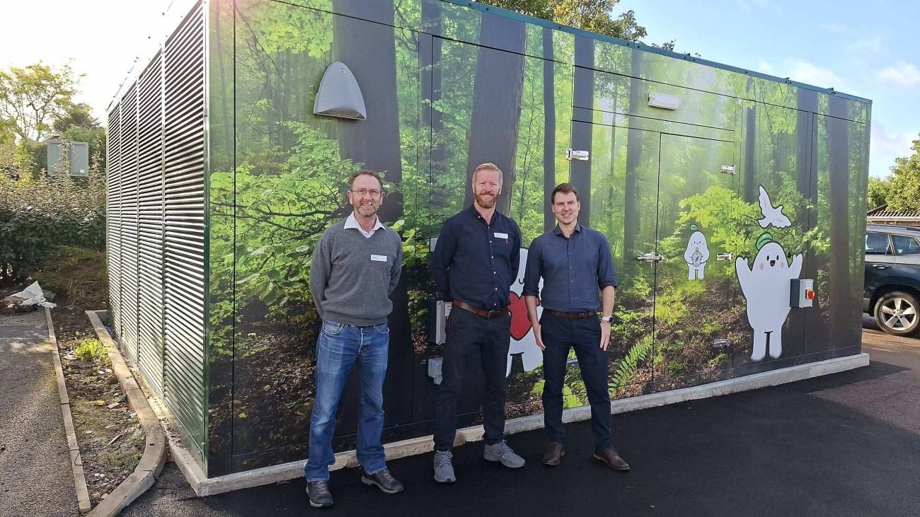 Air source heat pump units installed outside a primary school building
